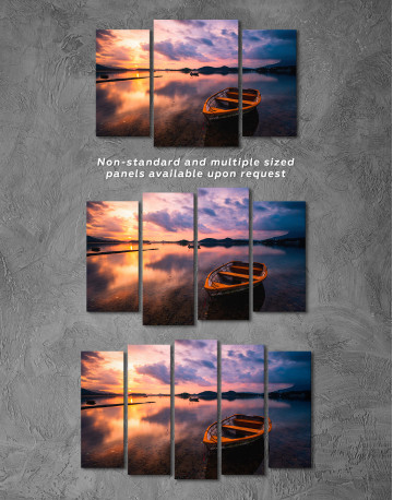 Lake with Boat at Sunset Canvas Wall Art - image 5
