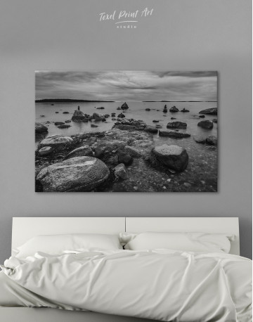 Black and White Stones on the Seashore Canvas Wall Art