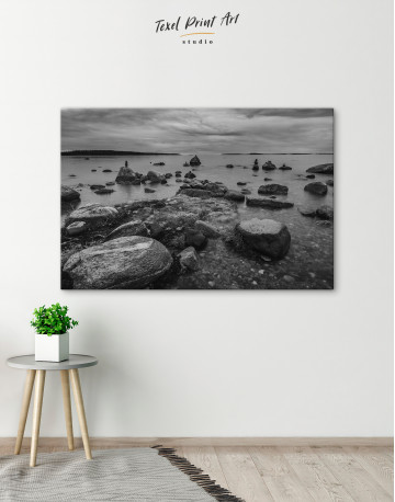Black and White Stones on the Seashore Canvas Wall Art - image 5