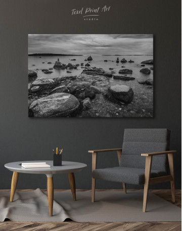 Black and White Stones on the Seashore Canvas Wall Art - image 3