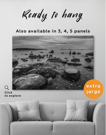 Black and White Stones on the Seashore Canvas Wall Art - image 2