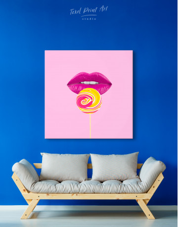 Colored Lollipop with Pink Lips Canvas Wall Art - image 3