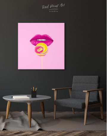 Colored Lollipop with Pink Lips Canvas Wall Art - image 2