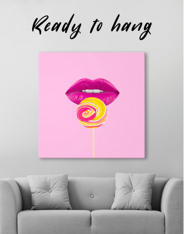 Colored Lollipop with Pink Lips Canvas Wall Art - image 1