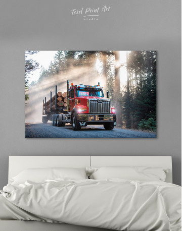 Semi Truck in Forest Canvas Wall Art