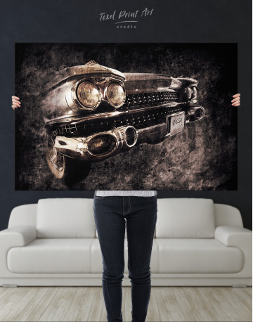 Old American Car in Retro Style Canvas Wall Art - image 1