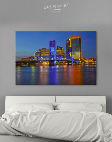 Night Jacksonville Skyline Canvas Wall Art
