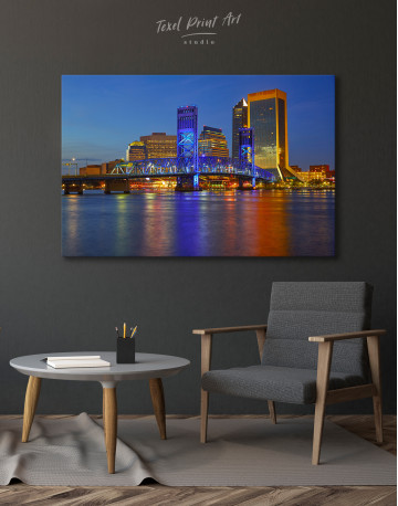 Night Jacksonville Skyline Canvas Wall Art - image 8