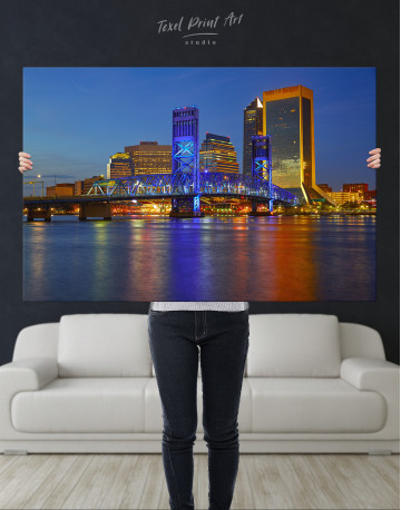 Night Jacksonville Skyline Canvas Wall Art - image 1