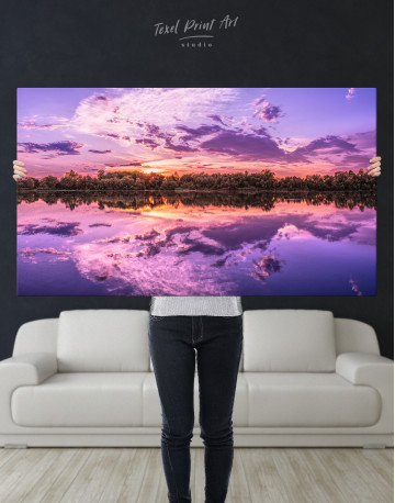 Purple Lake Sunset Canvas Wall Art - image 1