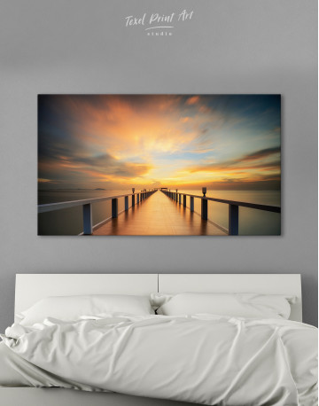Wooden Bridge with Sunset Sky Canvas Wall Art