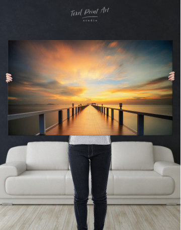 Wooden Bridge with Sunset Sky Canvas Wall Art - image 1