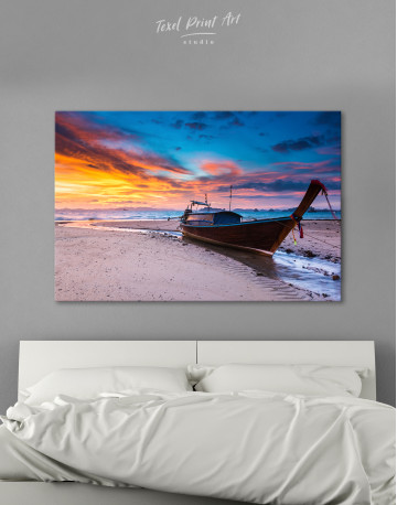 Sunset at the Beach with Twilight Lanscape Canvas Wall Art