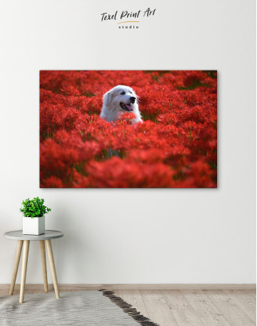 Pyrenean Mountain Dog in Red Spider Lily Field Canvas Wall Art - image 4