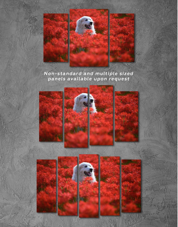 Pyrenean Mountain Dog in Red Spider Lily Field Canvas Wall Art - image 5