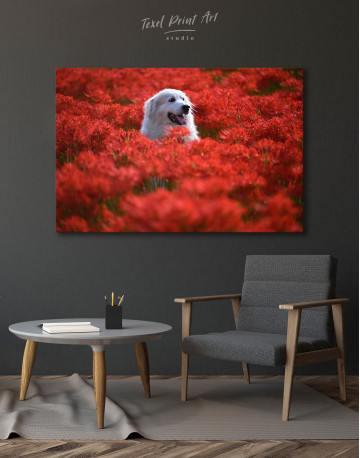 Pyrenean Mountain Dog in Red Spider Lily Field Canvas Wall Art - image 7