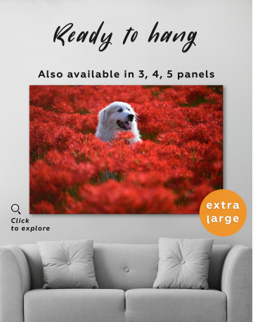 Pyrenean Mountain Dog in Red Spider Lily Field Canvas Wall Art - image 6