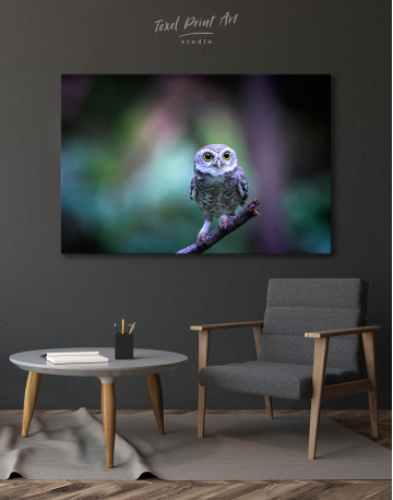Cute Owl on Branch Canvas Wall Art