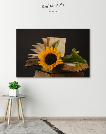 Book and Sunflower Canvas Wall Art - image 1