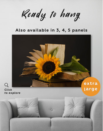 Book and Sunflower Canvas Wall Art