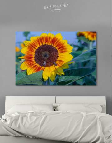 Bees on a Sunflower Canvas Wall Art - image 3