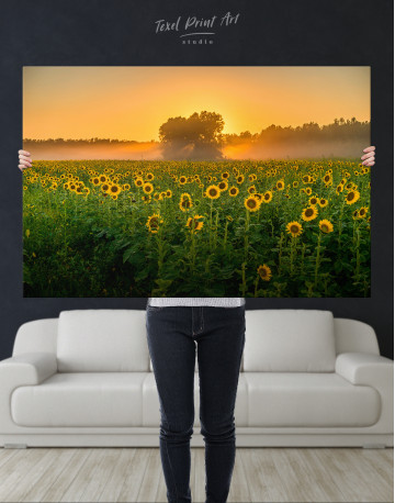 Morning at Sunflower Field Canvas Wall Art - image 4